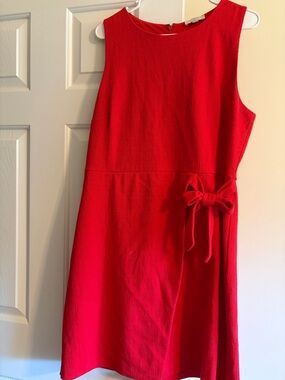 LOFT Red Sleeveless Midi Dress with Side Bow